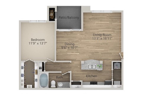 One Bedroom One Bathroom Floor Plan at Riachi at One21, Texas, 75025